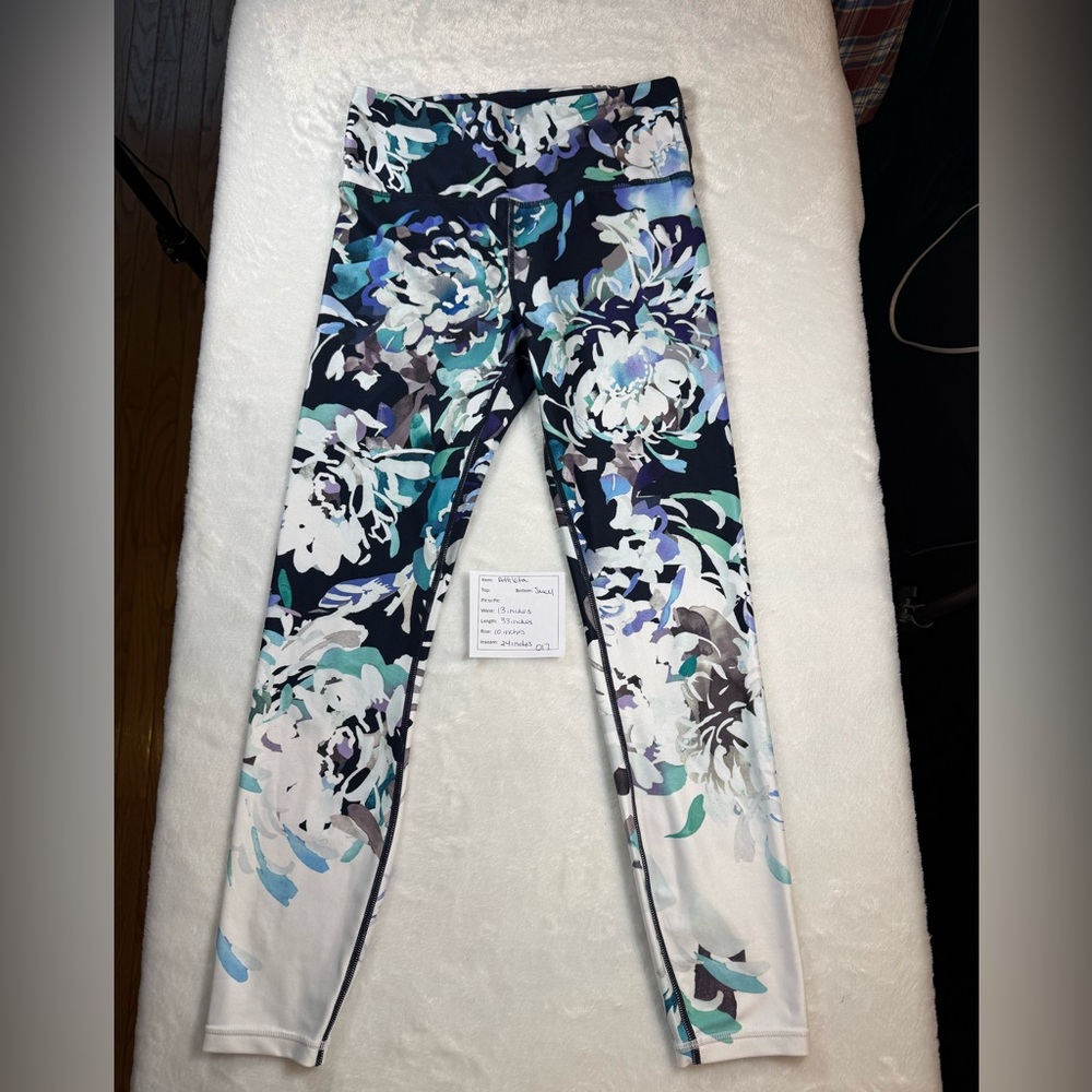 Athleta Black Leggings with Blue and Green Accents - Picture 1 of 5